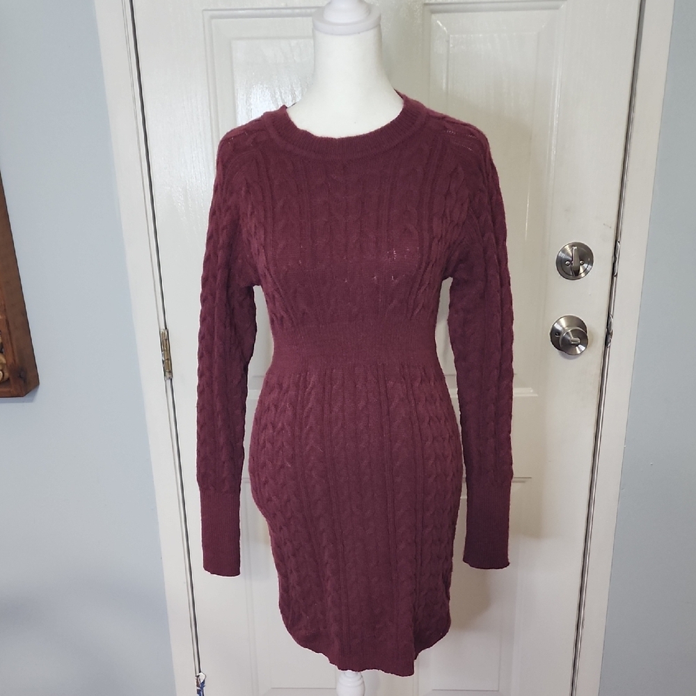 SHEIN Burgundy Long Sleeve Knit Dress